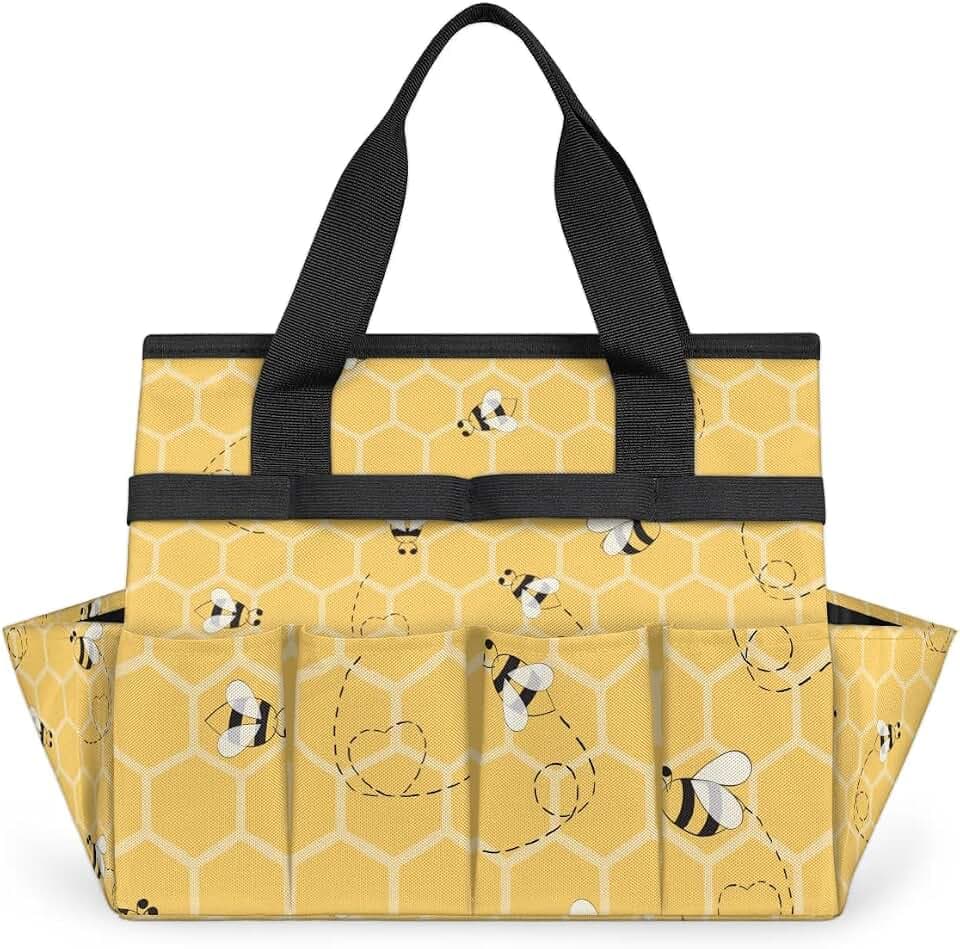 Garden Tote Bag with Pockets Honeycomb Gardening Bags for Tools Organizer Heavy Duty Storage Bag with Handle for Lawn Yard Casual