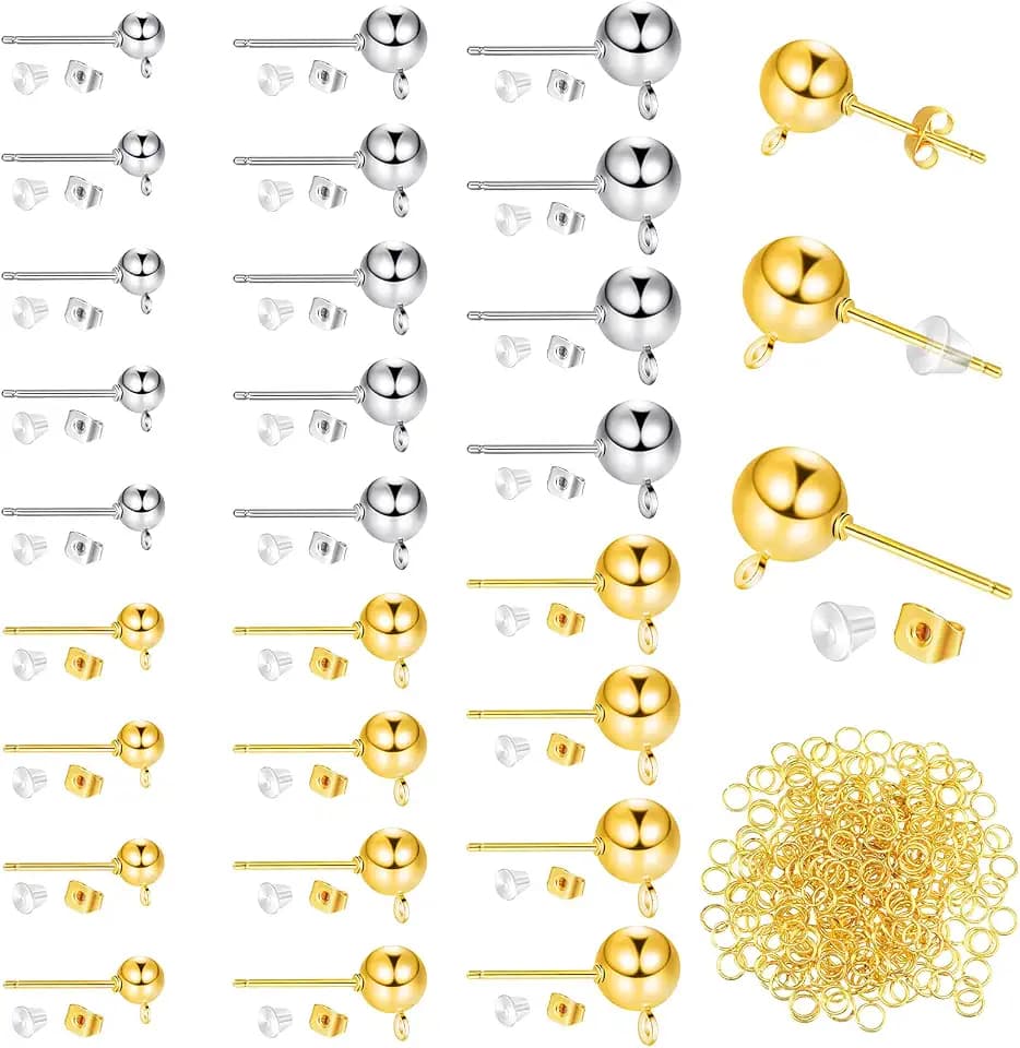 Hicarer 780 Pcs Hypoallergenic Ball Studs for Jewelry, Gold, Silver