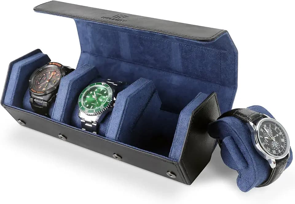 Uhrenrolle 3 Uhren, Uhrenbox 3 Uhren für Herren (Schwarz/Blau)