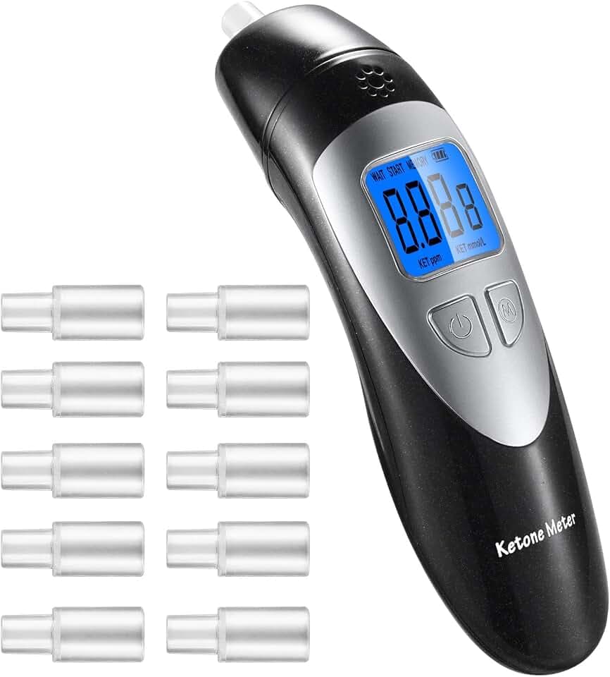 Ketone-Atemmessgerät Tragbares, Professioneller Digitaler Ketone-Atemanalysator zur Erkennung des Ketosestatus mit 10 Mundstücken zum Testen der Ketose (Schwarz)