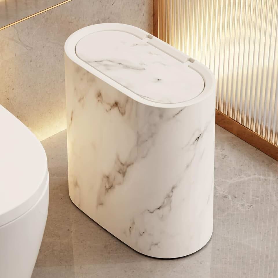12L Mülleimer Bad,Mülleimer Küche,Schmaler Mülleimer Mit Deckel Mülleimer Geruchsdicht Pop-Up Deckel PP Material für Küchen,Büro,Windeleimer Geruchsdicht,Schlafzimmer,WC (Weiß)
