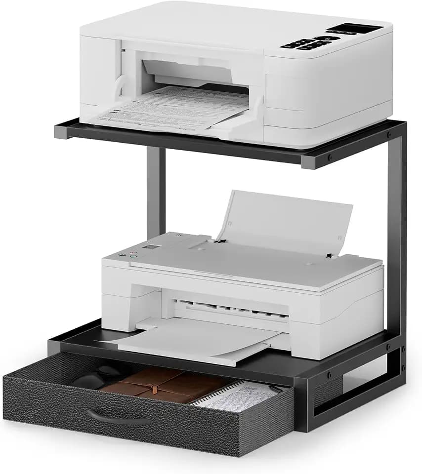 2-stöckig Druckerständer mit Schublade & Regal, für Drucker, Schwarz