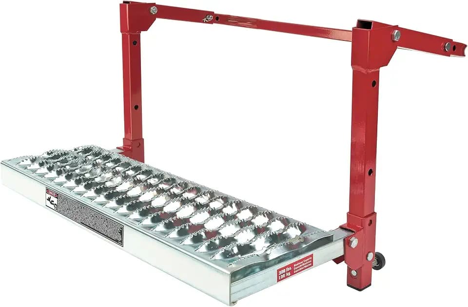 Powerbuilt Tire Step for Truck, SUV, Semi, Heavy Duty 300 lb. Capacity, Non-Slip ‘Cheese Grater’ Steel Surface, Adjusts to Fit Any Diameter Tire Up to 13 in. Wide, Folds Flat for Storage – 647596EC