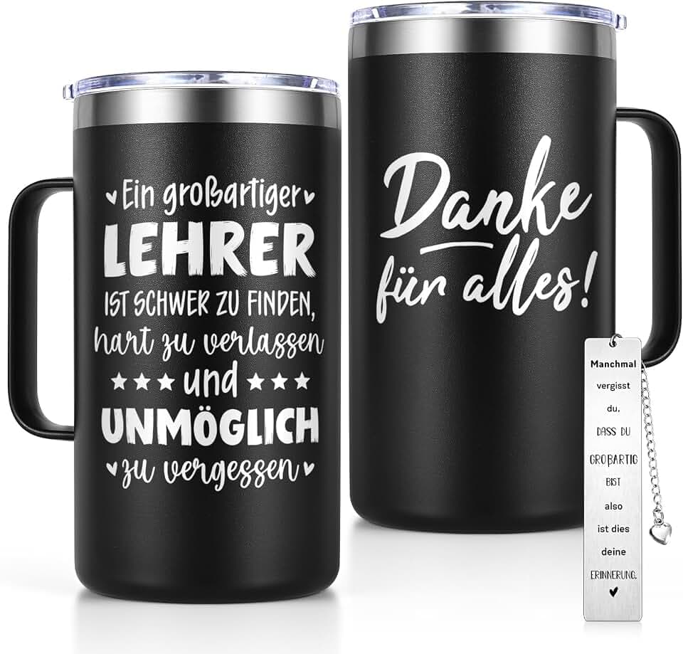 Livole Lehrer Geschenk, 590ml Isolierter Edelstahl Kaffeebecher mit Lesezeichen, Geburtstag & Abschiedsgeschenk für Lehrer, Schwarz