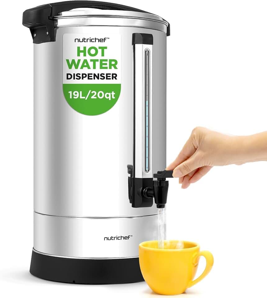 NutriChef 19L Water Boiler Hot Water Dispenser Urn | Large Electric Kettle with Keep Warm Function, Safety Lock Lid & Stainless Steel Inner Pot for Tea & Hot Beverages (Black & Silver).