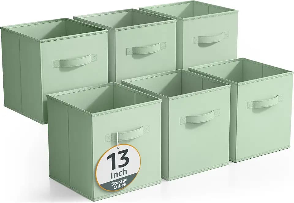 Sorbus Fabric Storage Cubes, 6-Pack Foldable Bins (13 Inch, Sage Green)