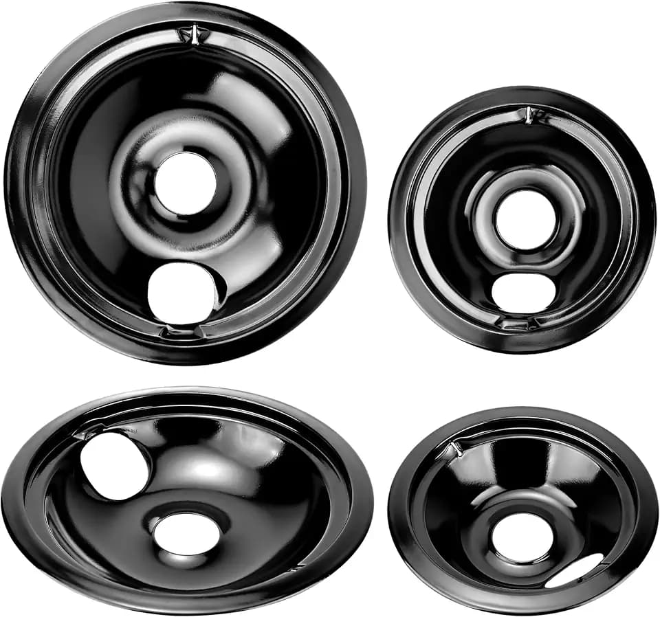 WB31M20 WB31M19 Porcelain Drip Pans for GE Hotpoint Electric Stove/Oven/Range, Black Stove Drip Pans Set Include 2 Small 6" Electric Stove Drip Pans and 2 Large 8" Stove Burner Drip Pans by Fetechmate