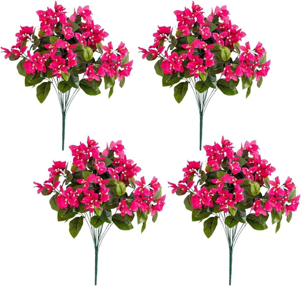 Nearly Natural 19in. UV Resistant Artificial Bougainvillea Bush (Indoor/Outdoor) - Set of 4