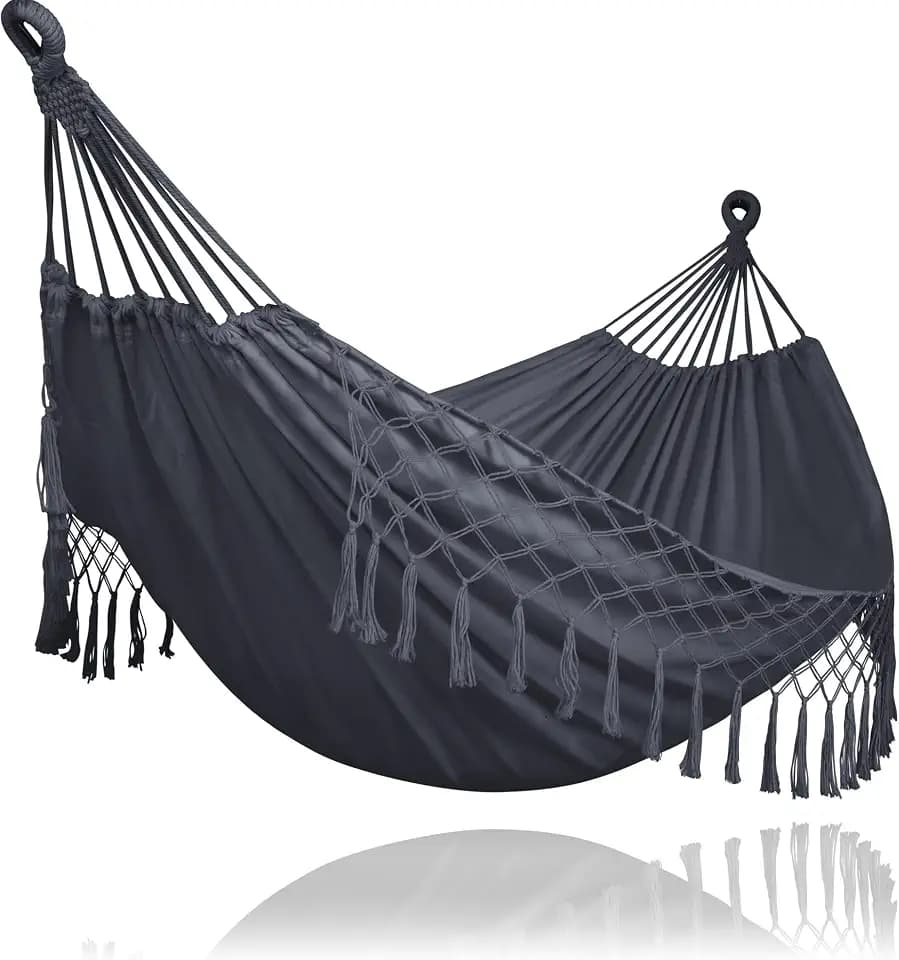 SUNCREAT Hammocks for Outside 2 Person Heavy Duty, Dark Gray with Tassels