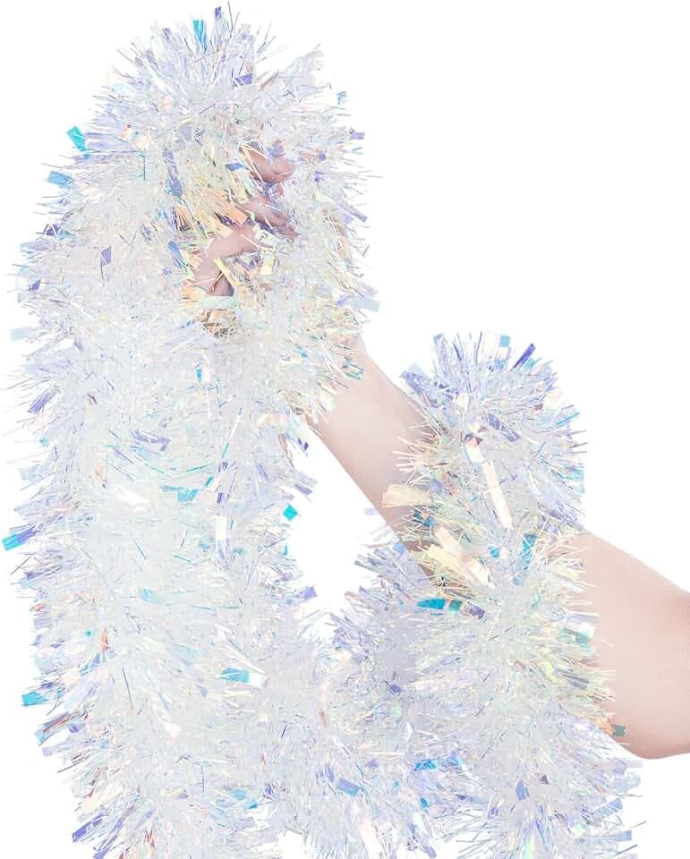33FT Christmas Tinsel Garland Iridescent Metallic Tinsel Twist Garland Glitter Foil Hanging Decoration for Xmas Tree Decoration Wedding Party Supplies