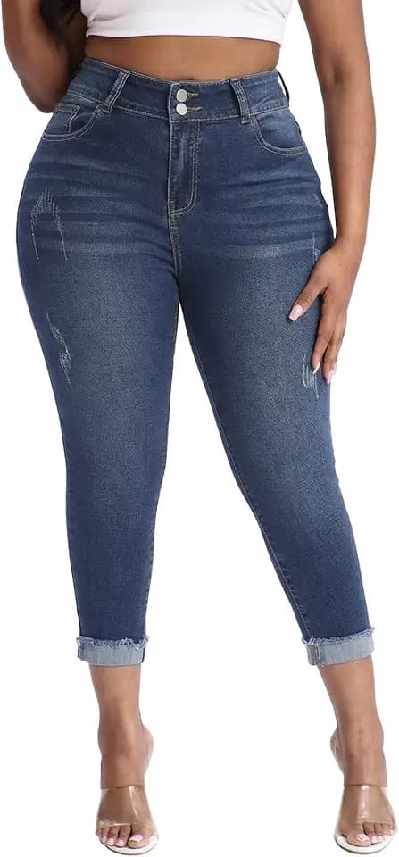 Gocolloa Women Plus Size Capri Jeans Stretchy Skinny Denim Capris Pants