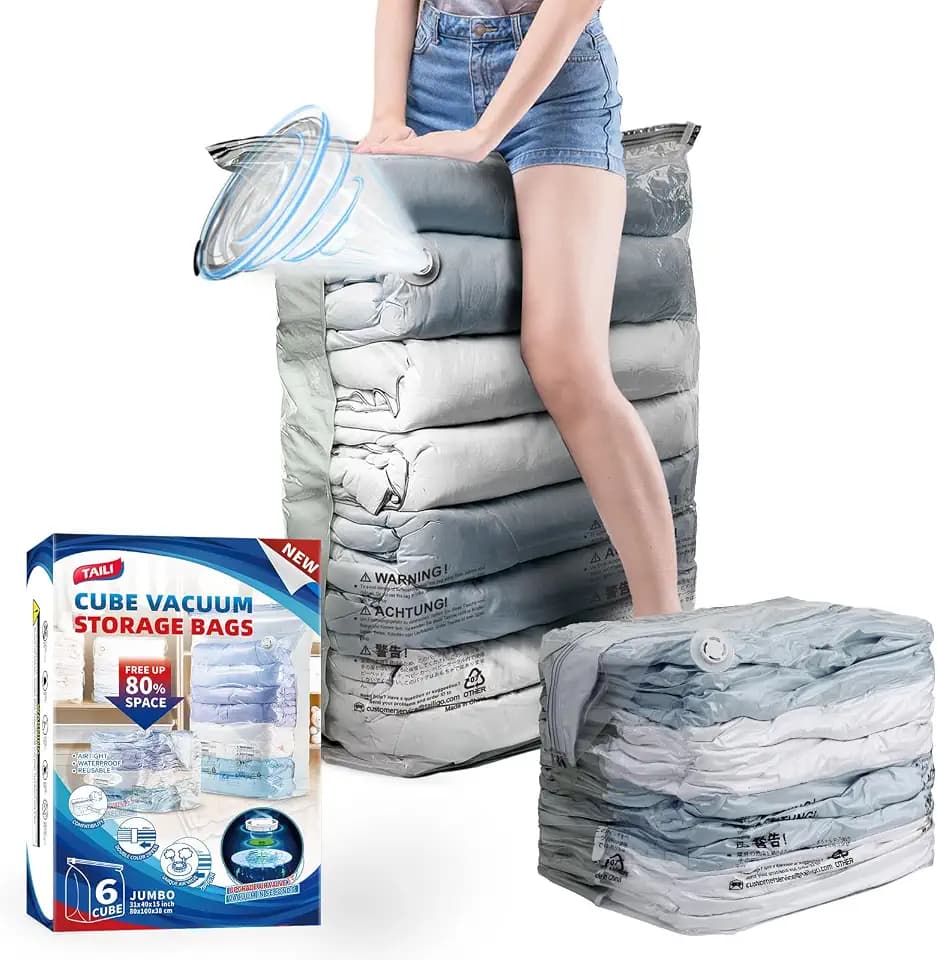 TAILI Vakuumbeutel für Kleidung Groß Würfel, 6 Extra Groß Vakuumbeutel für Bettdecken Vacuum Bags for Clothing Vakuumierbeutel Kleidung für Bettwäsche Kissen Zuhause Reise