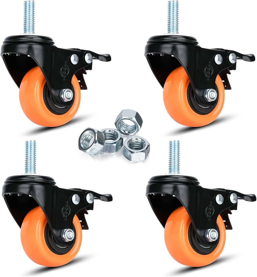 Drehbare Rollräder 50 mm, Schwere Last Gewinde-Stangen M10x25mm, Sicherheits-Doppel-Sperrung, Industrie Set von 4, Tragkraft 270 kg, Rollräder mit Bremsen, für Trolleys und Möbel