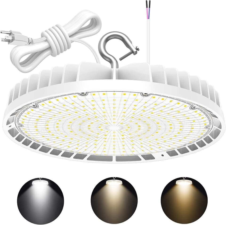 LED High Bay Light 240W 200W 150W Adjustable, UFO High Bay LED Lights 4500K 5000K 5700K Tunable, Dimmable High Bay Shop Light for Garage Warehouse Factory, ETL Listed White