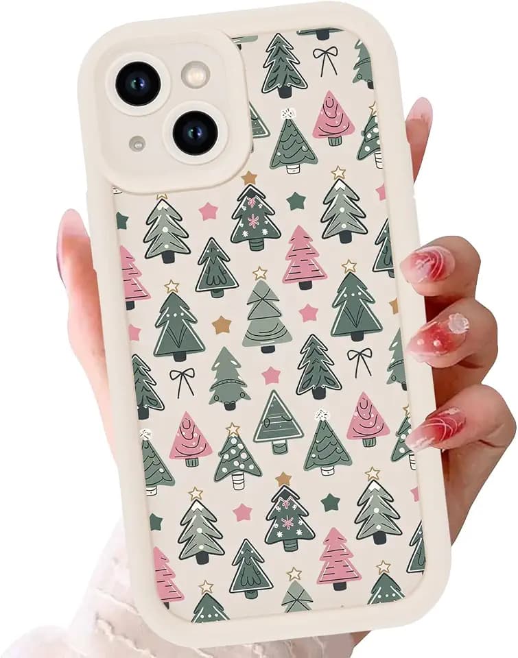 Merry Christmas Tree Star Phone Case for iPhone 15 6.1", Xmas Bow Cover for Women Girls, Cute Xmas Festival Design Shockproof Anti-Scratch Protection Cases for iPhone 15