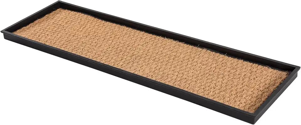 Anji Mountain Heavy Duty Waterproof Rubber Shoe Storage Mat Organizer/Boot Storage Multi Use for Entryway with Coir, Tan Insert, Fits 4 Pair (46.5" Wide)