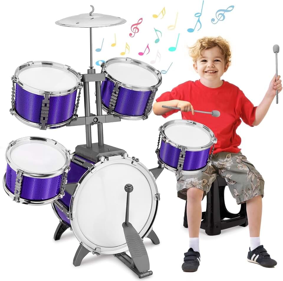 Kids Jazz Drum Set Toys for 3-7 Year Olds - 5 Piece Toddler Band Rock Kit
