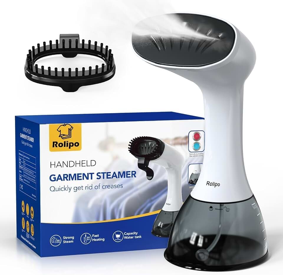 Rolipo Steamer for Clothes 1350W, Portable Handheld Clothes Steamer for Home & Travel, Upgraded 400ML Tank, Fast Heat-Up Wrinkle Remover with Leak-Proof Design
