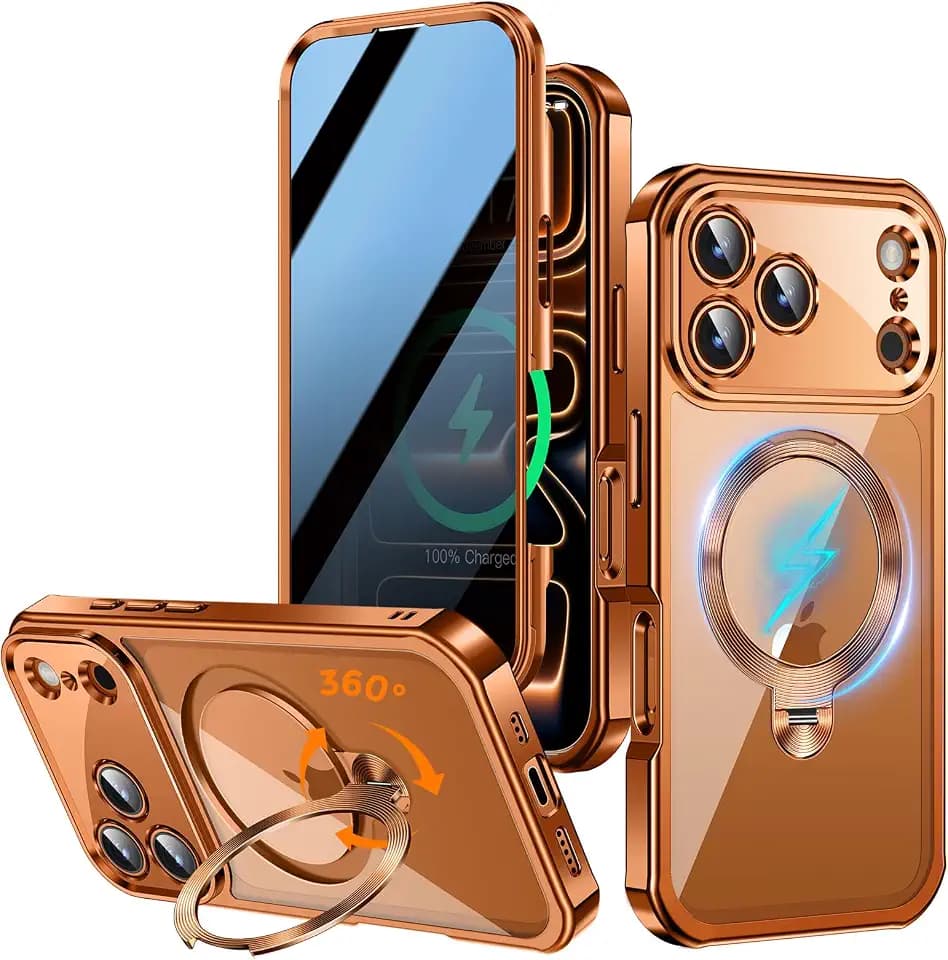 360° Rotatable CD Stand Magnetic Case for iPhone 17 Pro Max-Orange