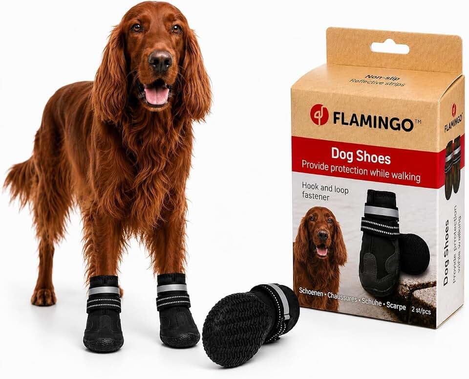 hundeschuhe - Glea - 2 Stück - schwarz - L - 8,1x7,4x13,6 cm - Polyester - Harte Sohle - rutschfest - reflektierend