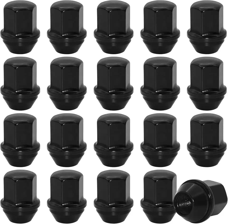M14x1.5 Wheel Lug Nuts, 7/8" Hex Lug Nut Set of 20, Closed End One-Piece Lugnuts, Factory Style Acorn Seat Lug Nut Compatible with Ford Mustang 2015-2021, Grand Cherokee, Wrangler, Black