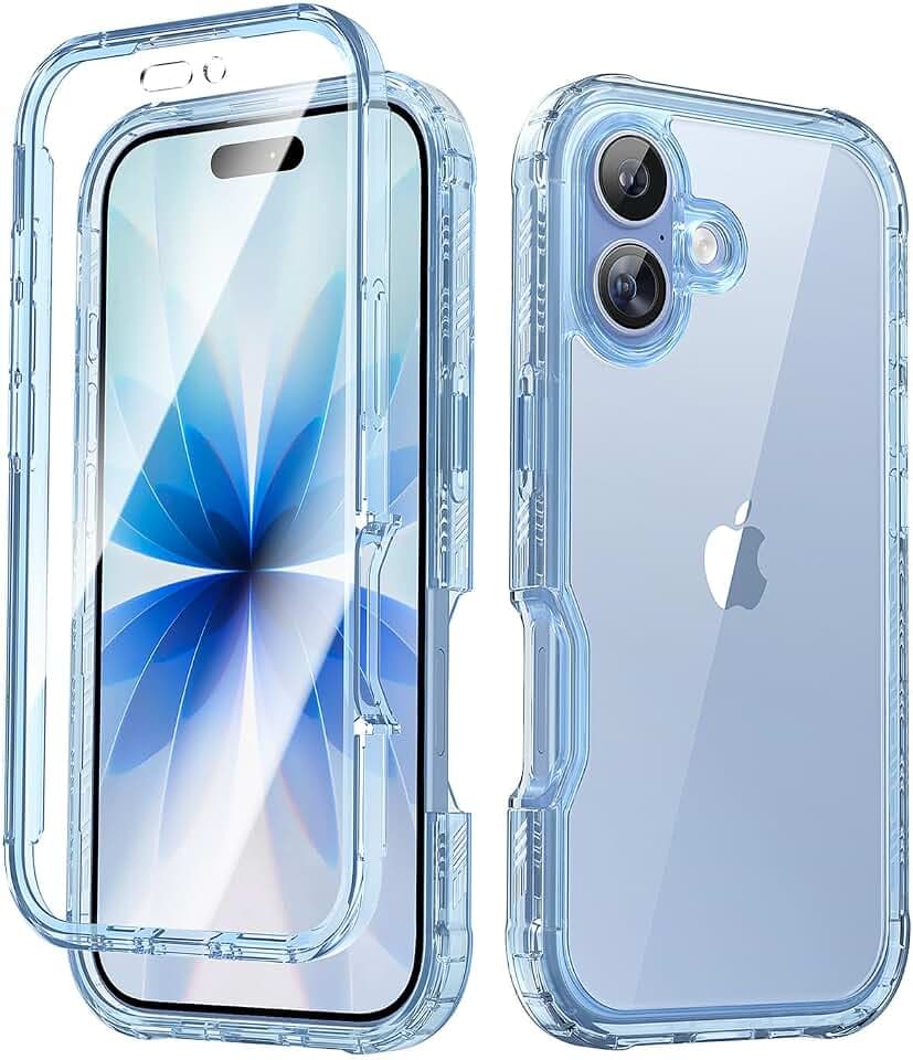 Lifedance Full-Body Rugged Case for iPhone 17 with Built-in Screen Protector, 10FT Military Drop Tested & Shockproof, Clear Protective Phone Case Cover, Clear Blue