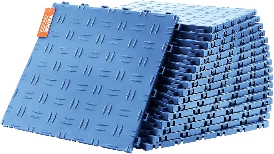 VEVOR Garagen-Bodenbeschläge, 305 x 305 x 13,4 mm, 25er-Set Industrieboden, rutschfeste doppelseitige Struktur-Garagenboden, für Garagen, Keller, Reparaturwerkstätten, Blau
