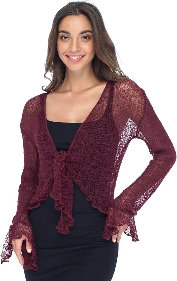 Back From Bali Womens Sheer Shrug Bolero Long Sleeves Cropped Cardigan Lite Bell Sleeves