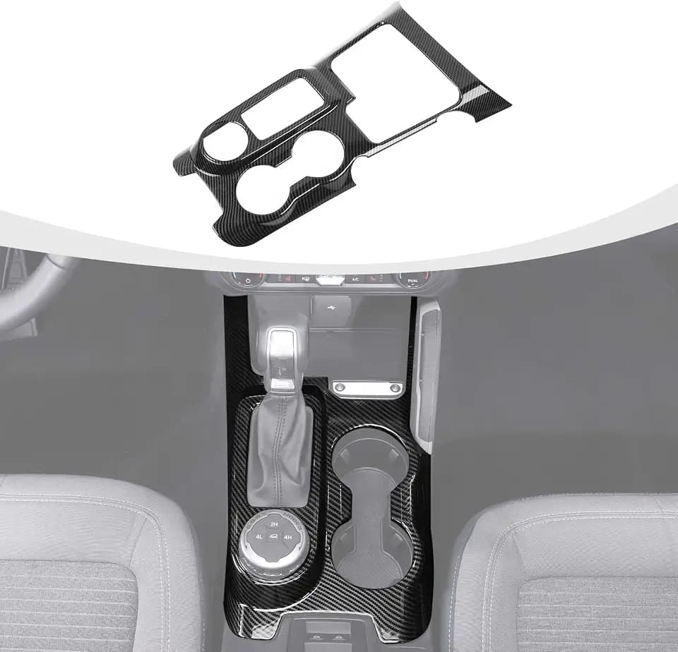 RAZPOY Gear Shift Panel Cover Center Console Cup Holder Trim Compatible with Ford Bronco 2021-2024 Interior Accessories, Carbon Fiber (Not for Bronco Sport, Not for 2025 Bronco)