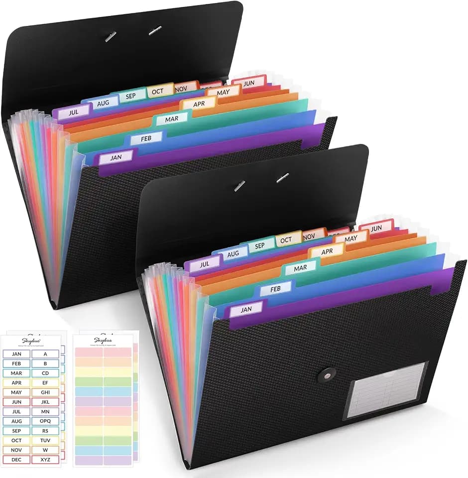 SKYDUE 2Pack Expanding File Folder, Accordion File Organizer with 13 Pocket