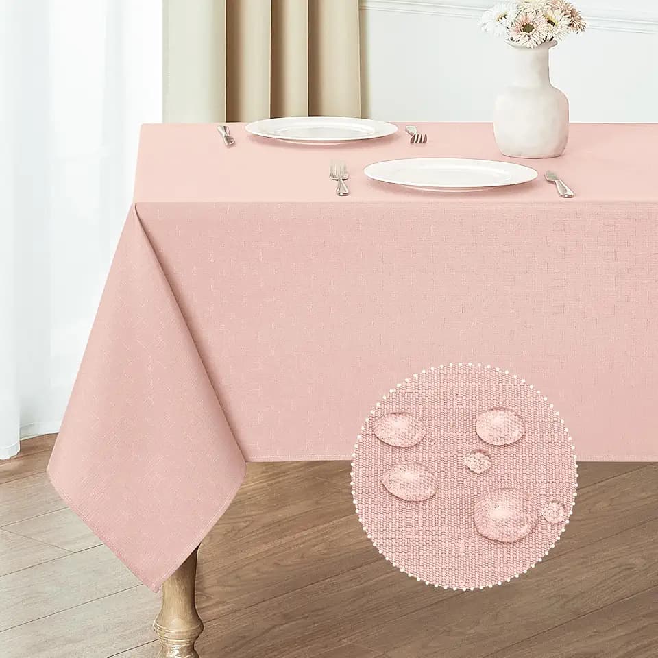Veblandy Rectangle 4 Feet Tablecloth 60x84 inch Linen Textured Table Cloth Stain and Wrinkle Resistant Washable Polyester, Decorative Table Cover Waterproof for Dining, Buffet and Camping, Pink