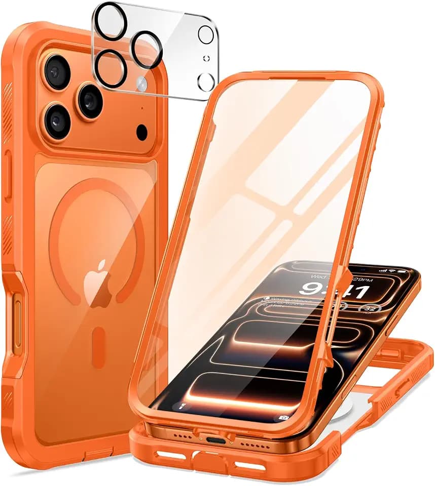 seacosmo for iPhone 17 Pro Case with Glass Screen Protector Orange