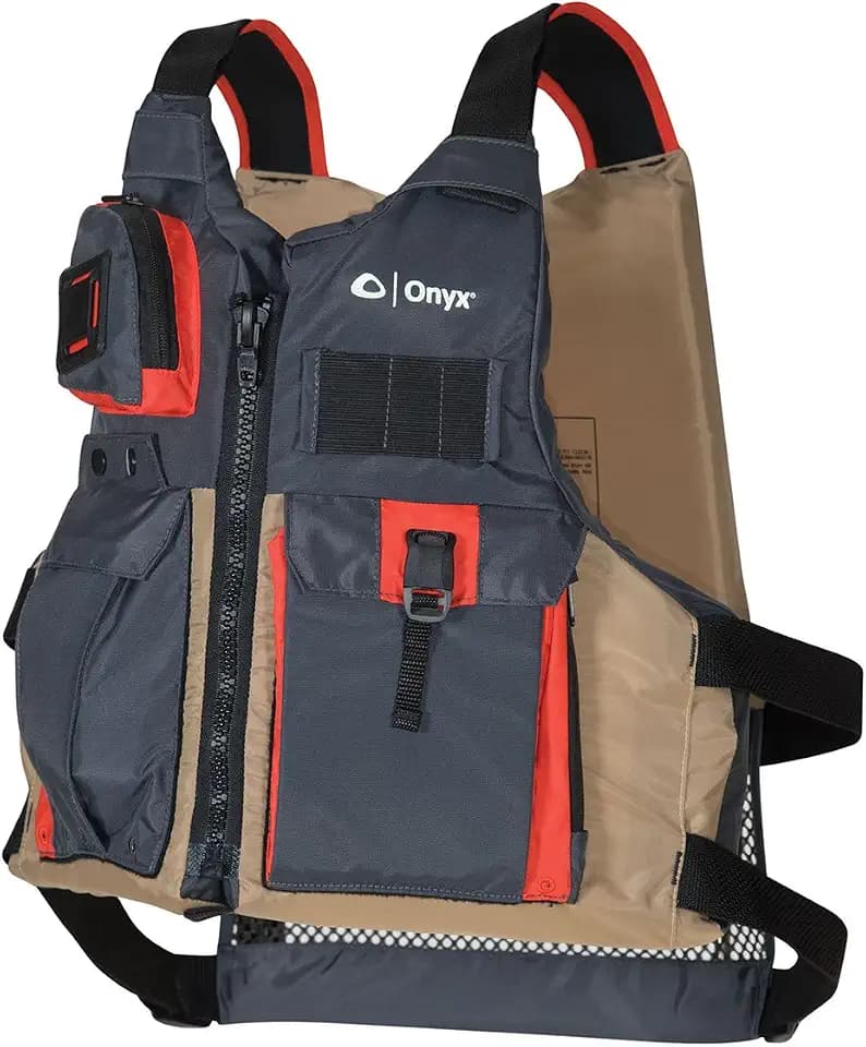 Onyx Kayak Fishing Life Jacket – USCGA PFD/Life Jacket with Multiple Pockets, High-Back Design & Adjustable Straps for Paddle Sports & Fishing