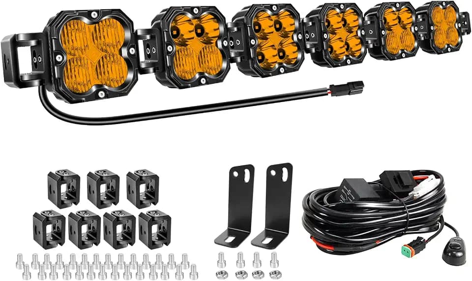 Willpower 40 inch 180W Straight Curved Adjustable & Linkable LED Light Bar with DT Wire,Amber Spot Flood Beam Off Road 4X4 Driving Fog Lights for 12V 24V Vehicle 4WD Car SUV Truck Tractor Trailer