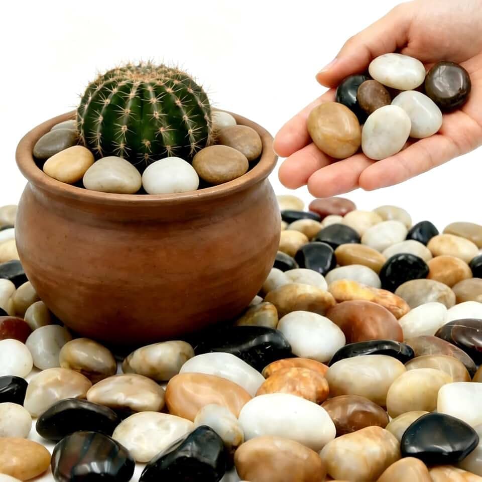 12 LB,1‑2 inch Mixed Polished Pebbles for Aquarium,Vase Filler