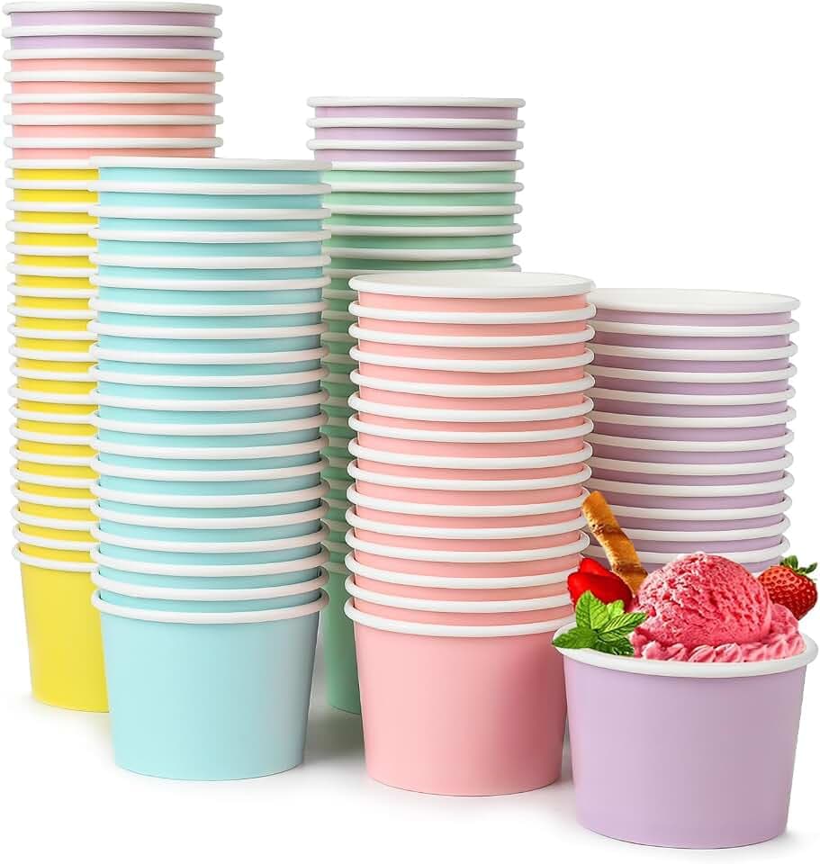 VEYLIN Papier-Eisbecher, 100 Stück, 130 ml, Einweg-Dessertbecher für Eis, Joghurt, heiße und kalte Lebensmittel