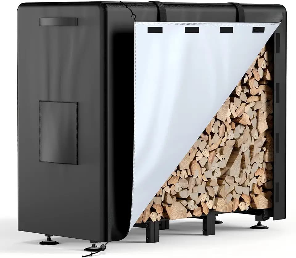Firewood Rack Outdoor with Cover, 4FT Indoor Wood Rack for Firewood