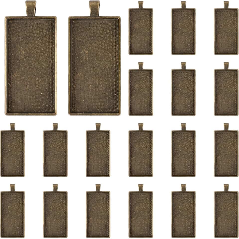 AUEAR, 20 Pack 25mm x 50mm Rectangle Pendant Trays Cameo Bezel Antique Bronze Blanks for Setting Photo Jewelry Making