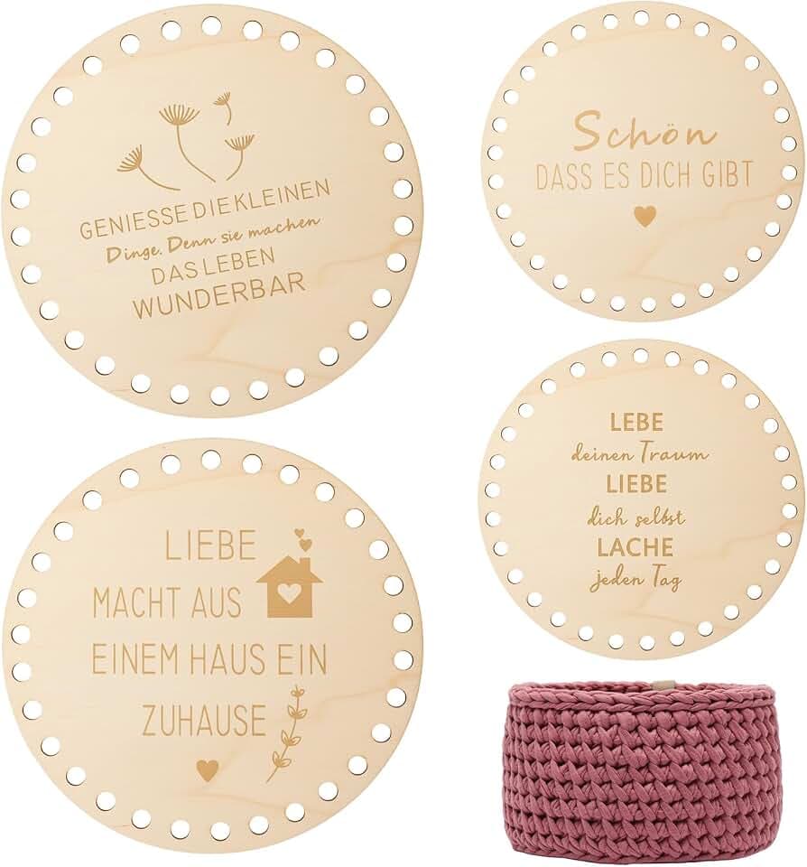 4 Stück Holzboden für Häkelkorb - 15/20cm Korbboden zum Häkeln
