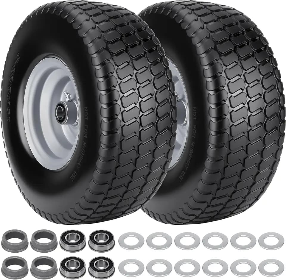2pcs 15x6.00-6 Flat Free Tire And Wheel, 15x6-6 NHS Lawn Mower Tire