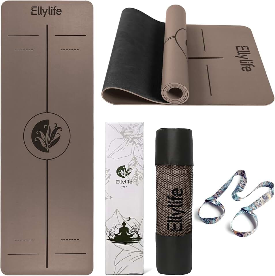 Yoga Matte Rutschfest Dick, Naturkautschuk + Eco TPE/PU, Ausrichtungslinien