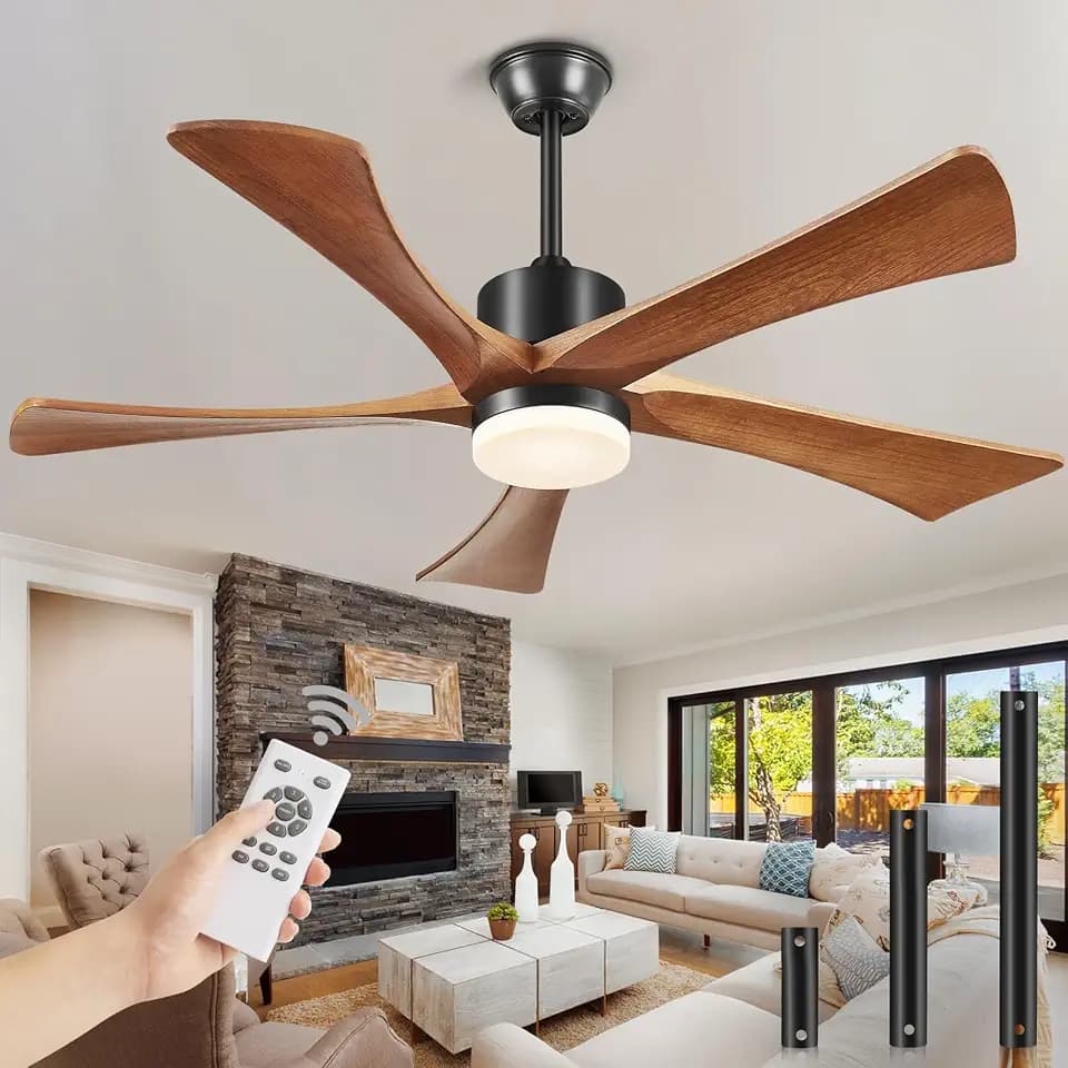 72" Ceiling Fans With Lights and Remote US Patent 5 Blades Large Fan Walnut
