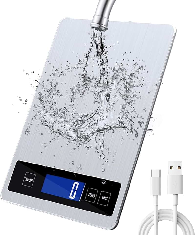 Küchenwaage Digital Waage Küchen - Digitalwaage bis zu 15 kg nd wunderbare Präzision auf bis zu 1g | g/kg/lb:oz/ml/fl'oz | TYPEC- Oder Akkubetrieb | Haushaltswaage