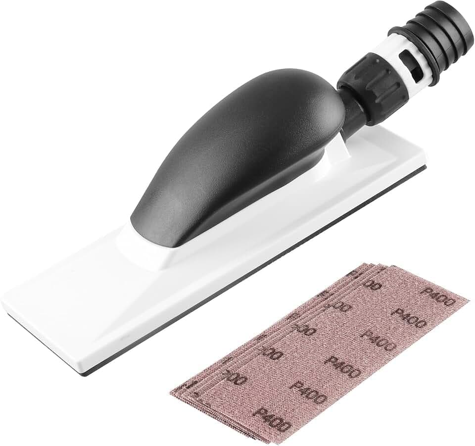 Handschleifer Mit Absaugung 200 * 70mm, 51 Löcher, Aluminiumoxid Schleifpapier P80-P400, Staubfreies Schleifen, Für Holz, Spachtel, Lack, Kunststoff & Metall, Inkl. 5 St. Netz-Schleifstreifen