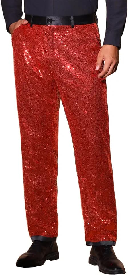 Lars Amadeus Men's Sequin Pants Casual Party Straight Leg