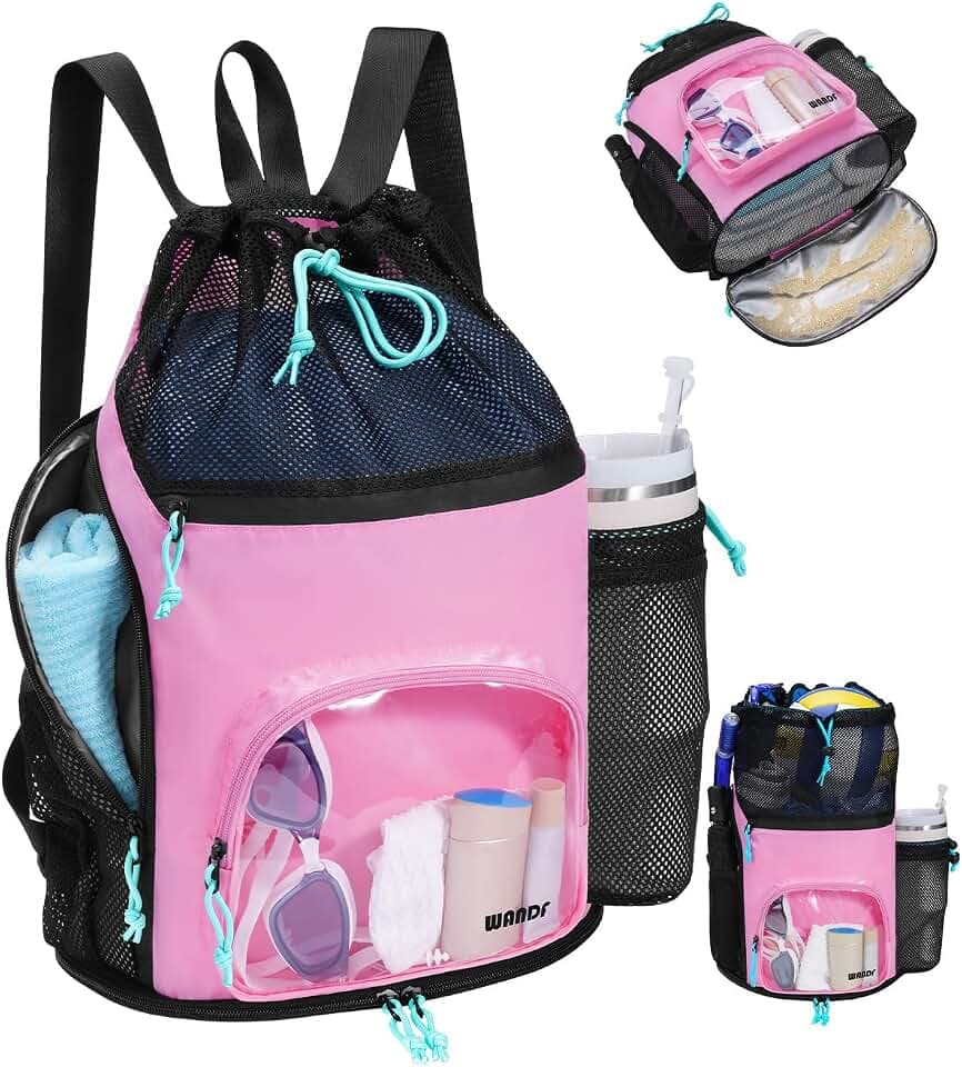 WANDF Swim Bag with Wet Pockets, Mesh Beach Backpack for Pool and Gym
