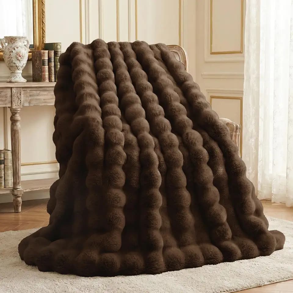 L'AGRATY Bubble Fellimitat Kuscheldecke Decke 100x150, Kakaobraun