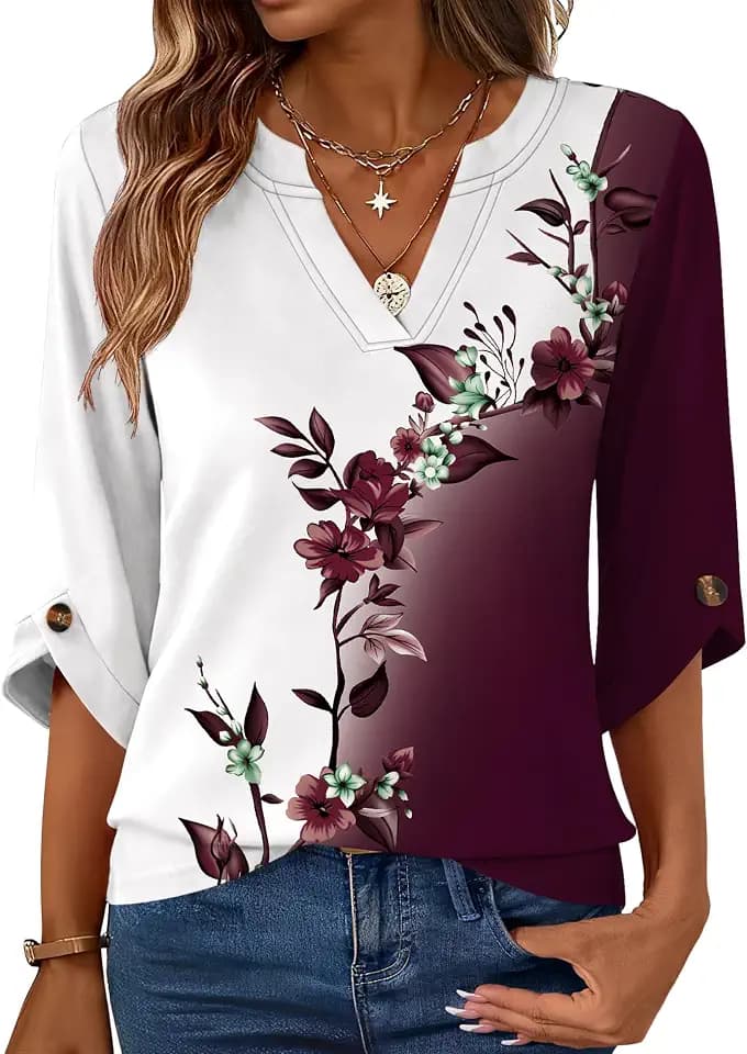 Kistore Womens 3/4 Length Sleeve Tunic Tops Casual Business Work Blouses