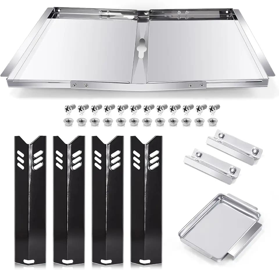 Grill Replacement Parts for Dyna Glo DGF493BNP, DGF510SBP, Backyard Grill BY13-101-001-12, BY14-101-001-02 and BHG Grill Parts, Adjustable 24''-30'' Grease Tray, Heat Plates for Dyna Glo 4 Burner.