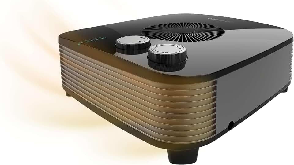 Cecotec Heizlüfter ReadyWarm 2060 Max Horizon Black. 2000 W, 3 Modi Cool/Warm/Hot, Thermostat mit 2 Leistungsstufen, bis 20 m², leiser Betrieb, 2 Drehregler, Überhitzungsschutz, stabil & leicht